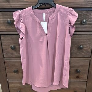 Elegant Pink Ruffle Sleeve Top